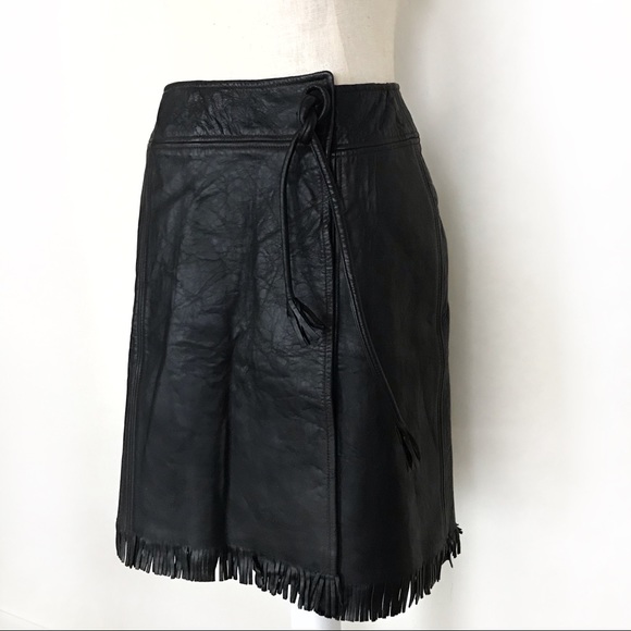 Vintage 60’s Fringed Western Black Leather Skirt - Picture 2 of 7